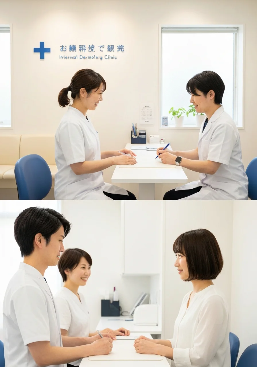 看護スタッフが処置室で器具を整えている様子